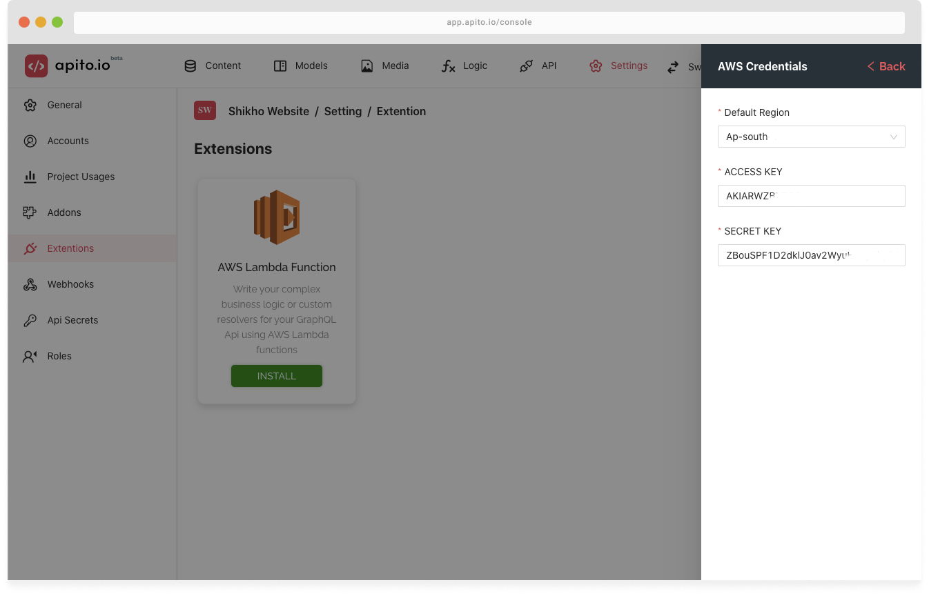 Enable AWS Extension